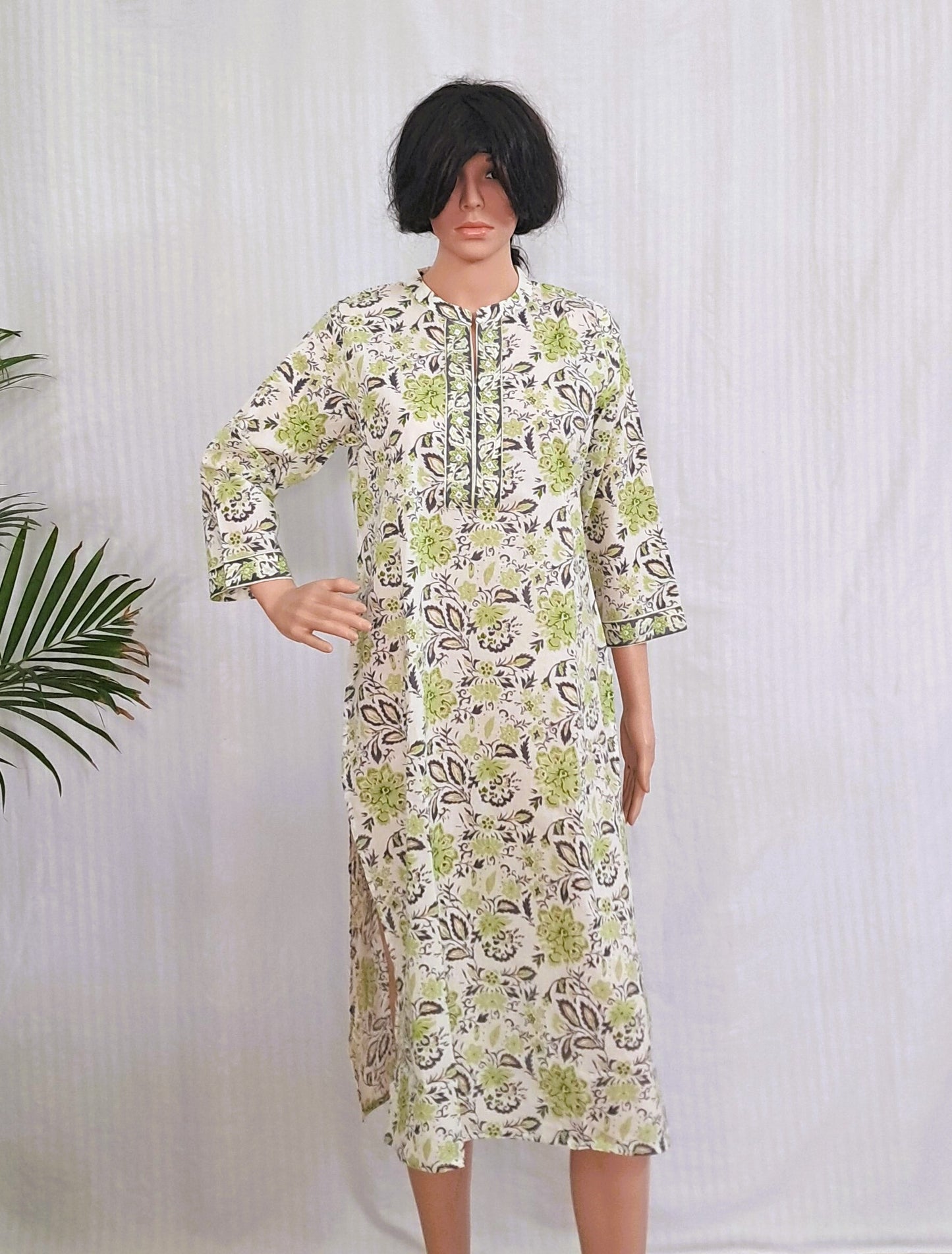 Green Floral Print Cotton Kurta