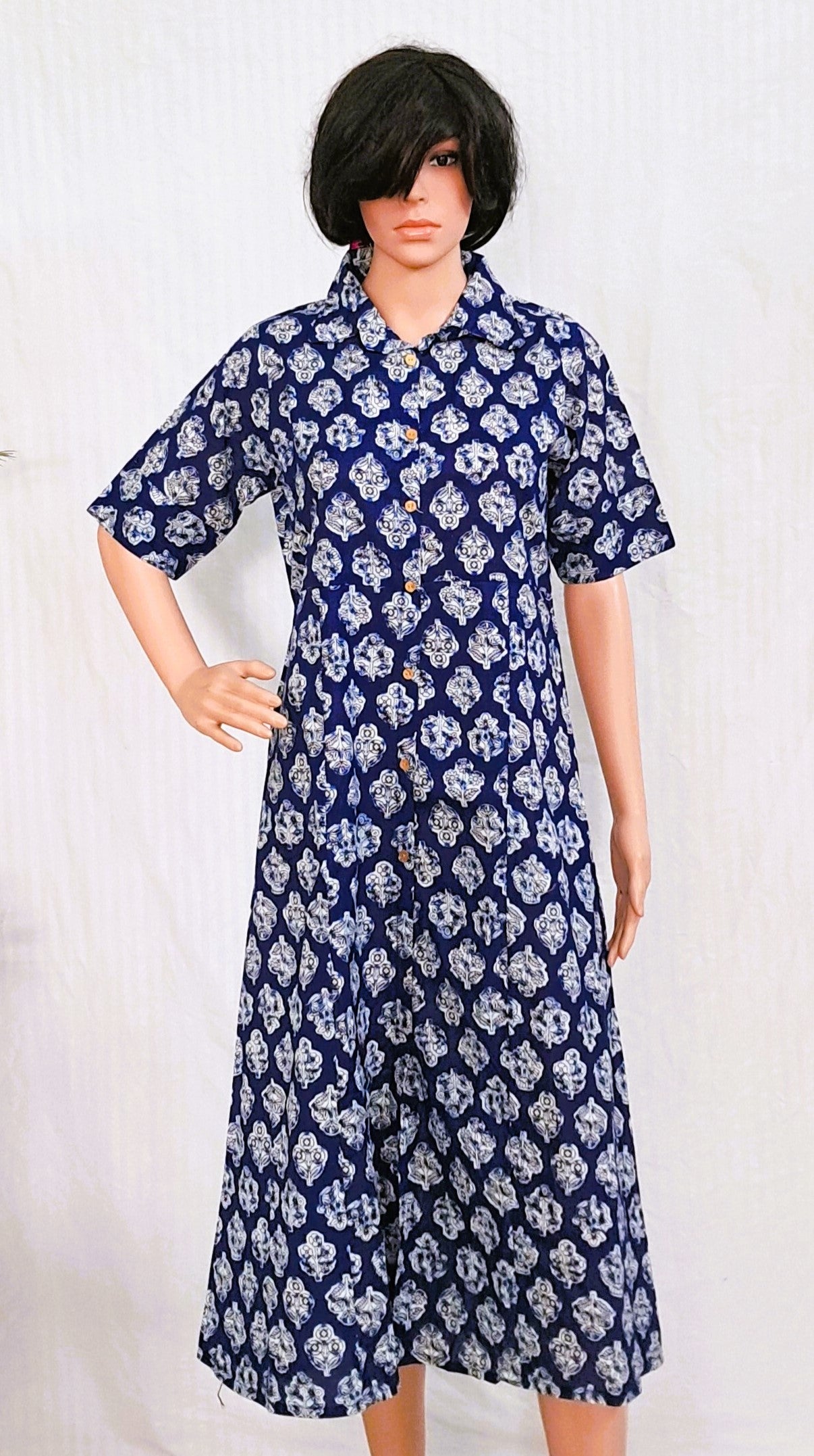 Block Printed Blue A-Line Kurta