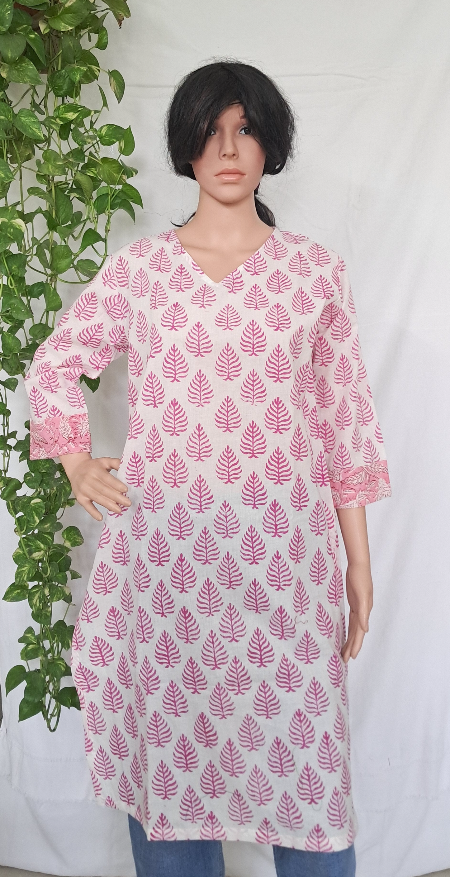 Pink Hand Block Print Cotton Kurta
