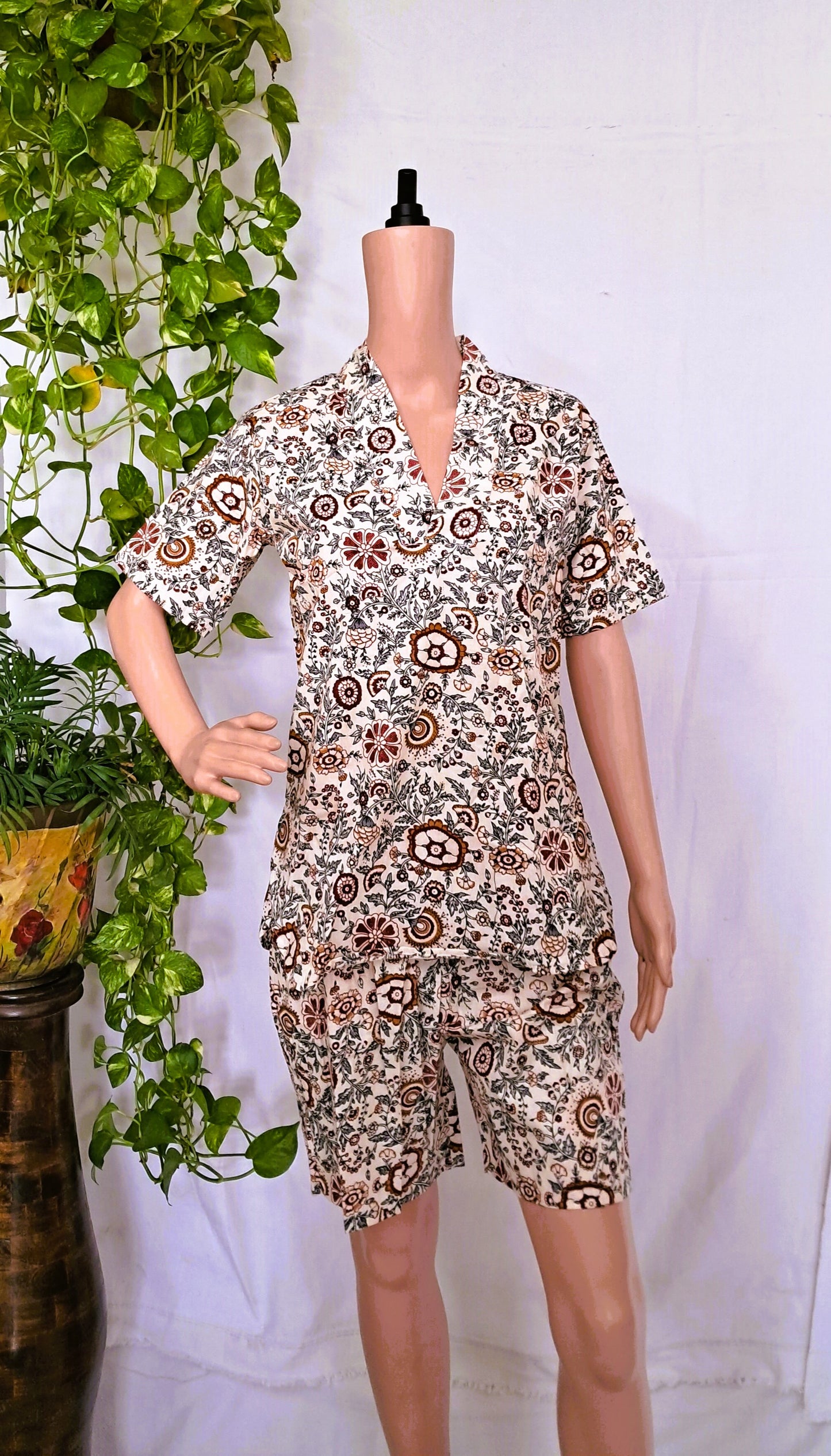 Beige Block Print Co-ord Sets