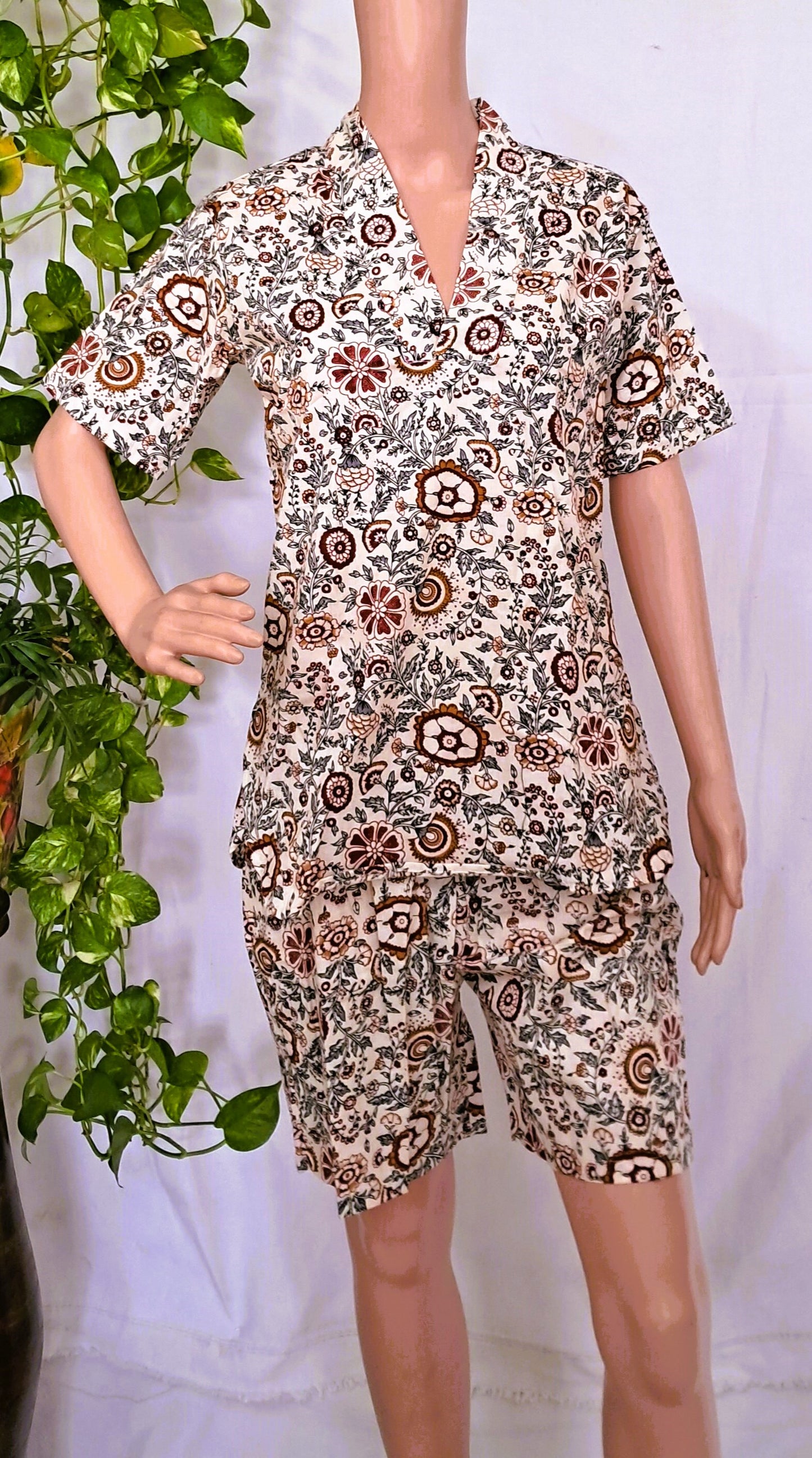 Beige Block Print Co-ord Sets