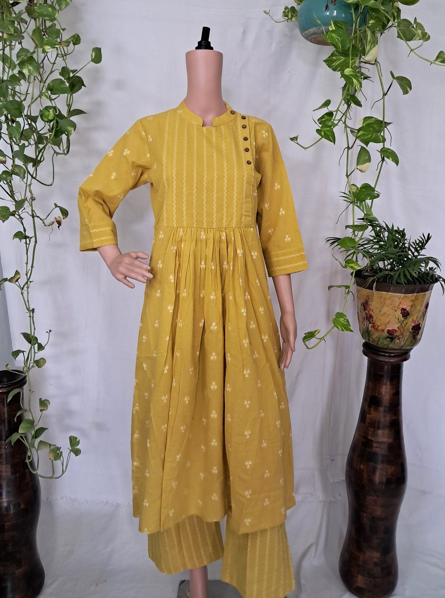 Yellow Handloom Kurti Pant Sets