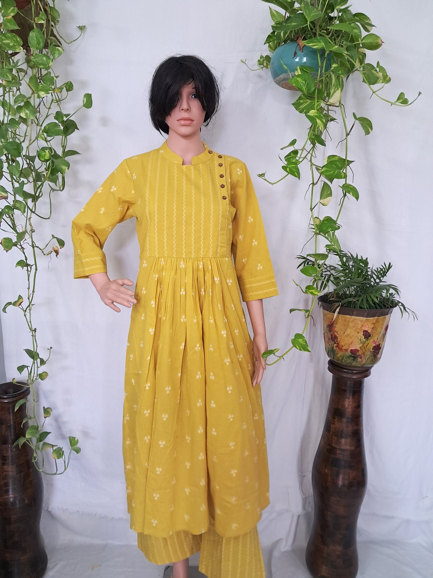Yellow Handloom Kurti Pant Sets