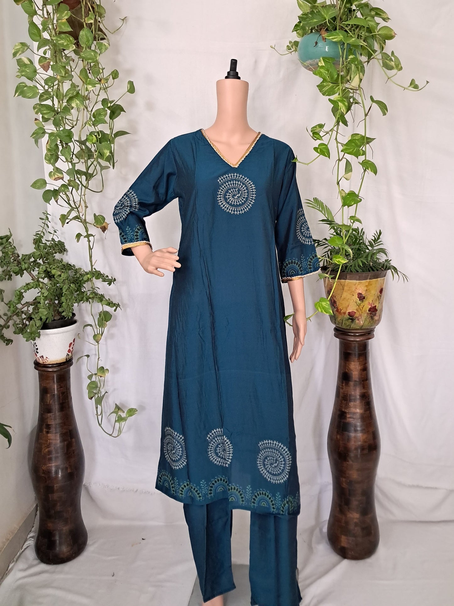 Blue Missi Silk Worli Kurta Pant Sets