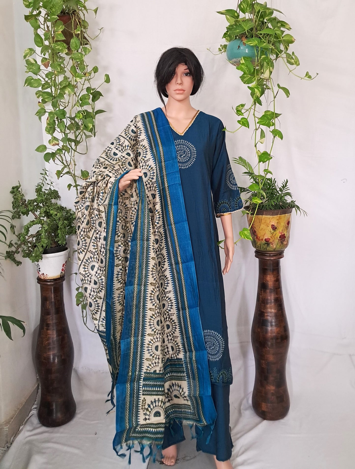 Blue Missi Silk Worli Kurta Pant Sets