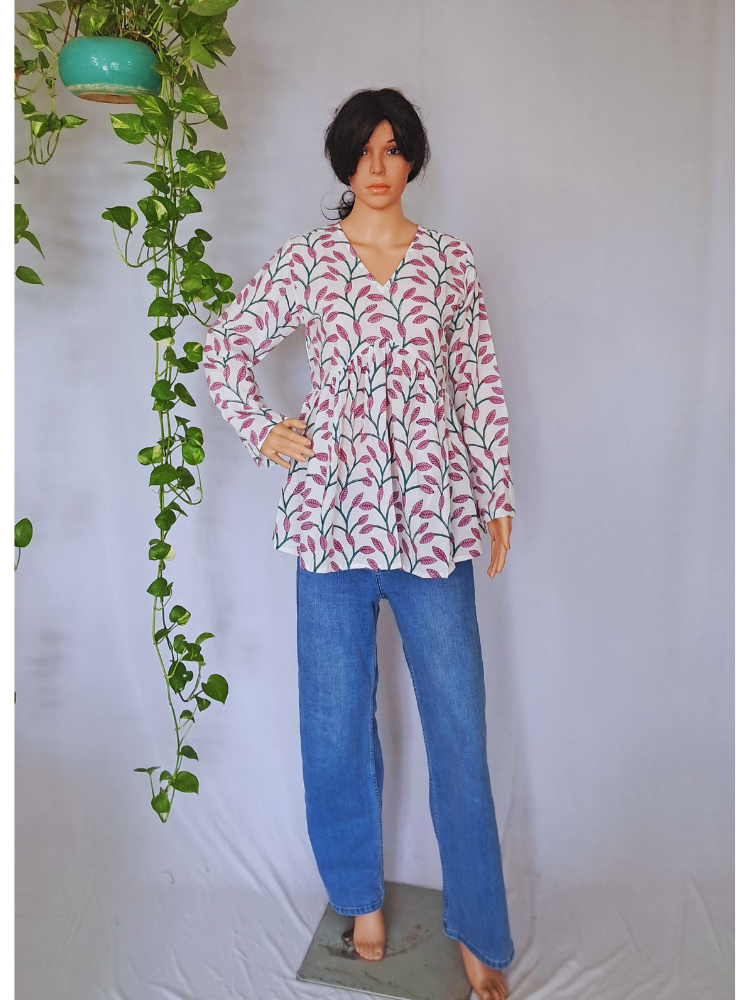 Floral Cotton Frill Short Kurti