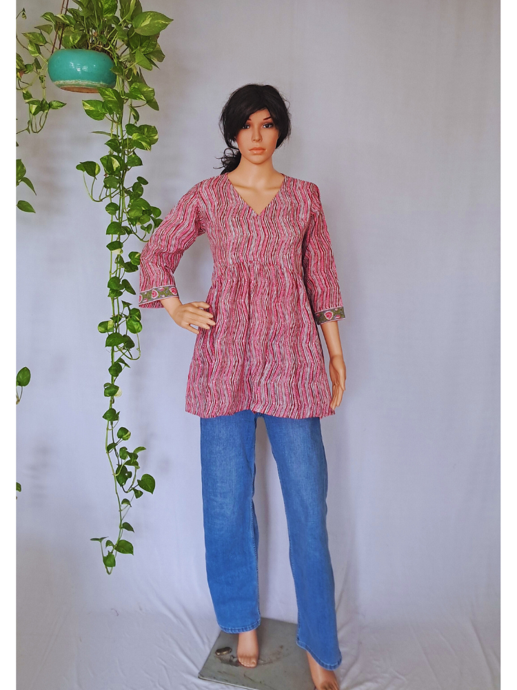 Pink Cotton Frill Short Kurti