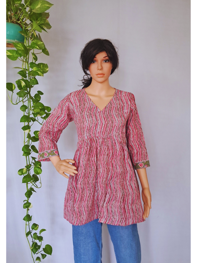 Pink Cotton Frill Short Kurti