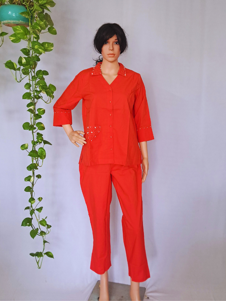 Coral Cotton Co-ord Set