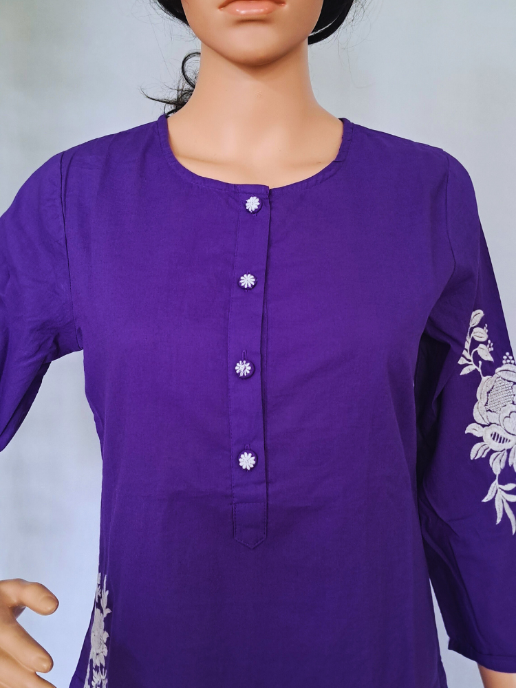 Purple Embroidered Cotton Kurta Sets