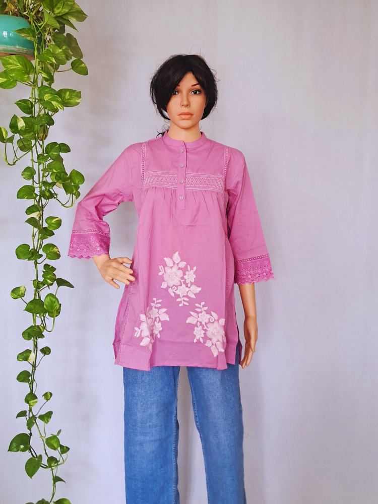 Lilac Cotton Tops For Jeans