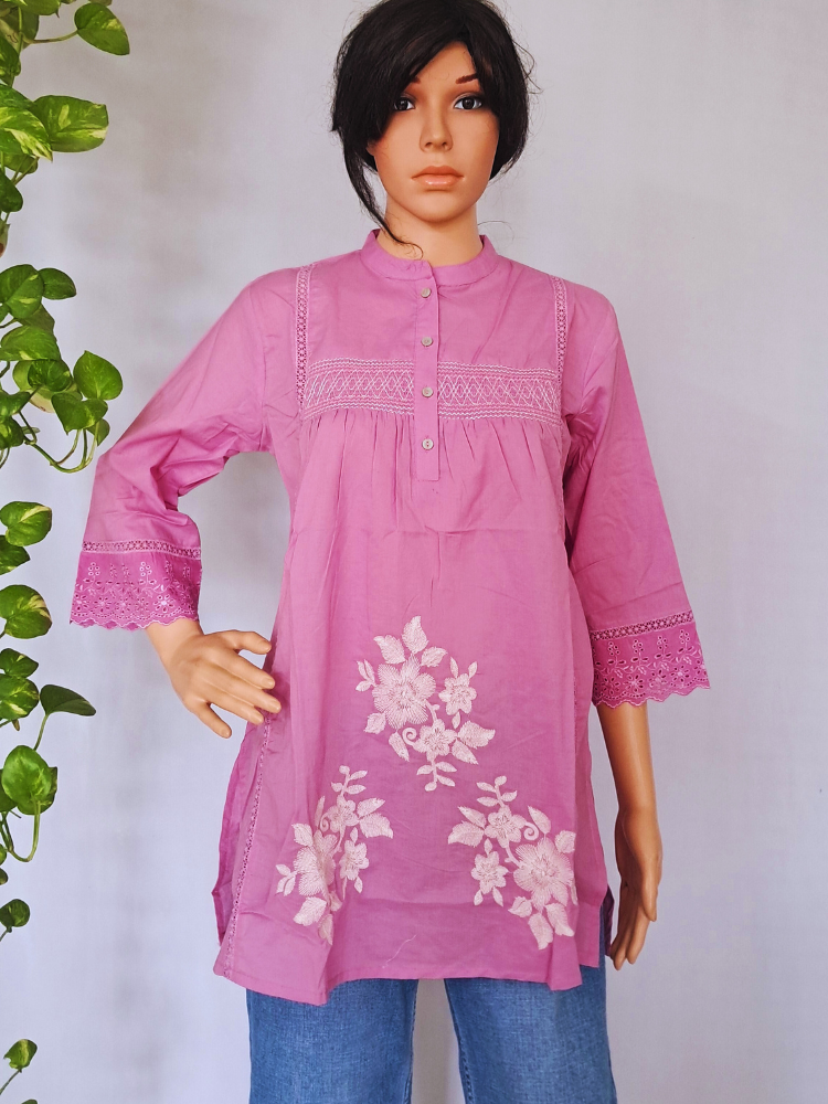 Lilac Cotton Tops For Jeans
