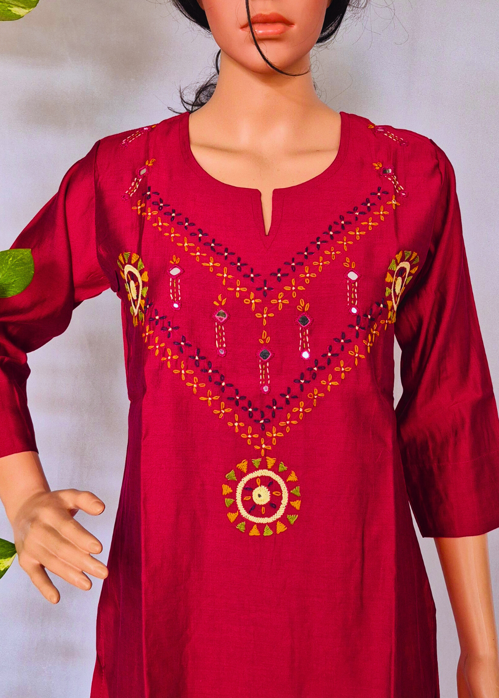Roman Marron Silk Embroidered Kurta