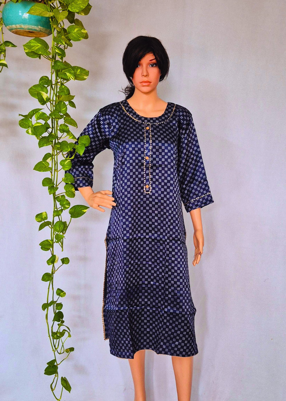 Mashru Silk Blue Kurta