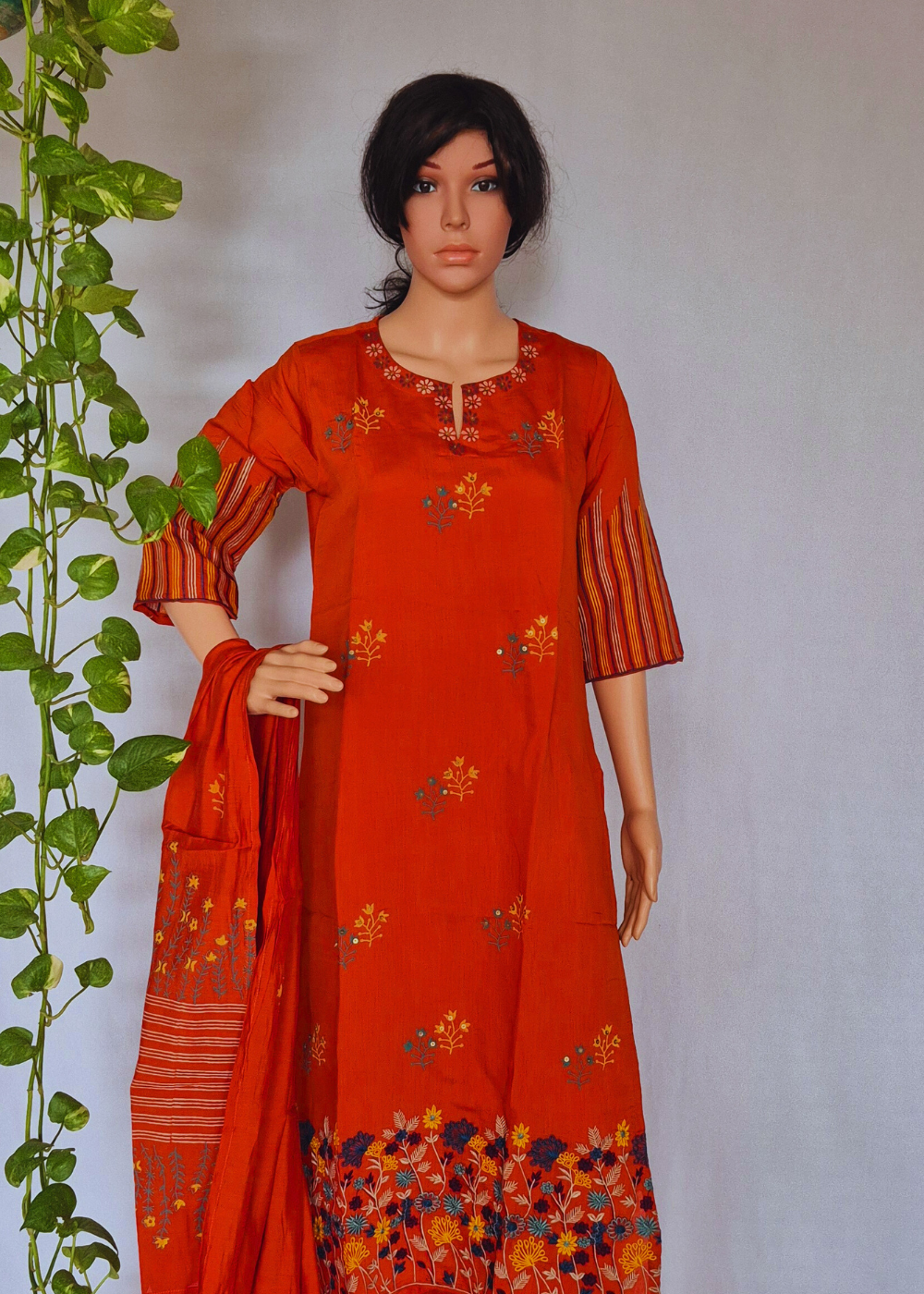 Mul Chanderi Rust Dupatta set