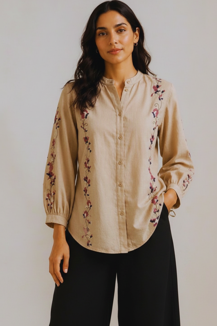 Women's Beige Cotton Tops For Jeans