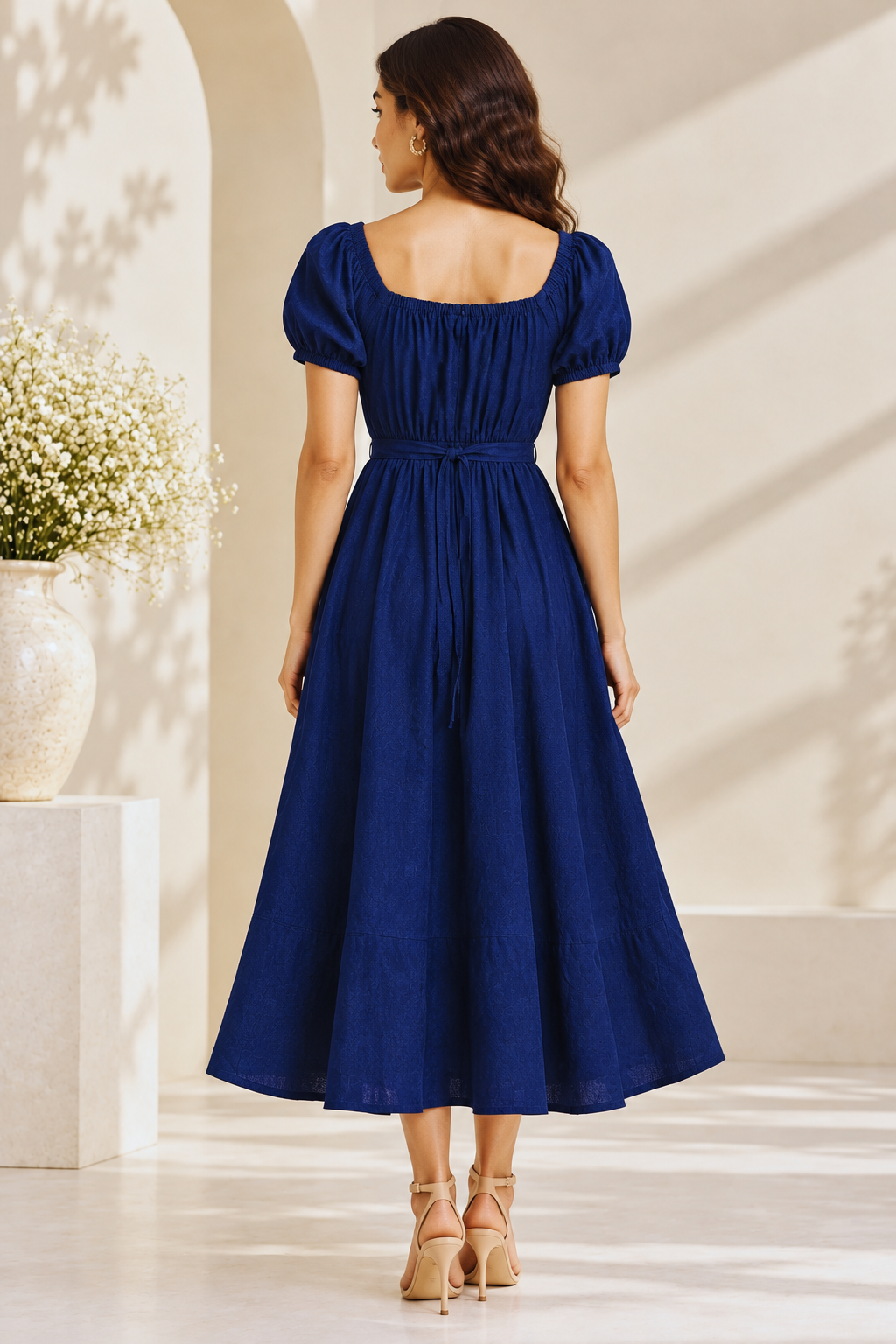 Viscose Linen Slub Blue Dress for Women