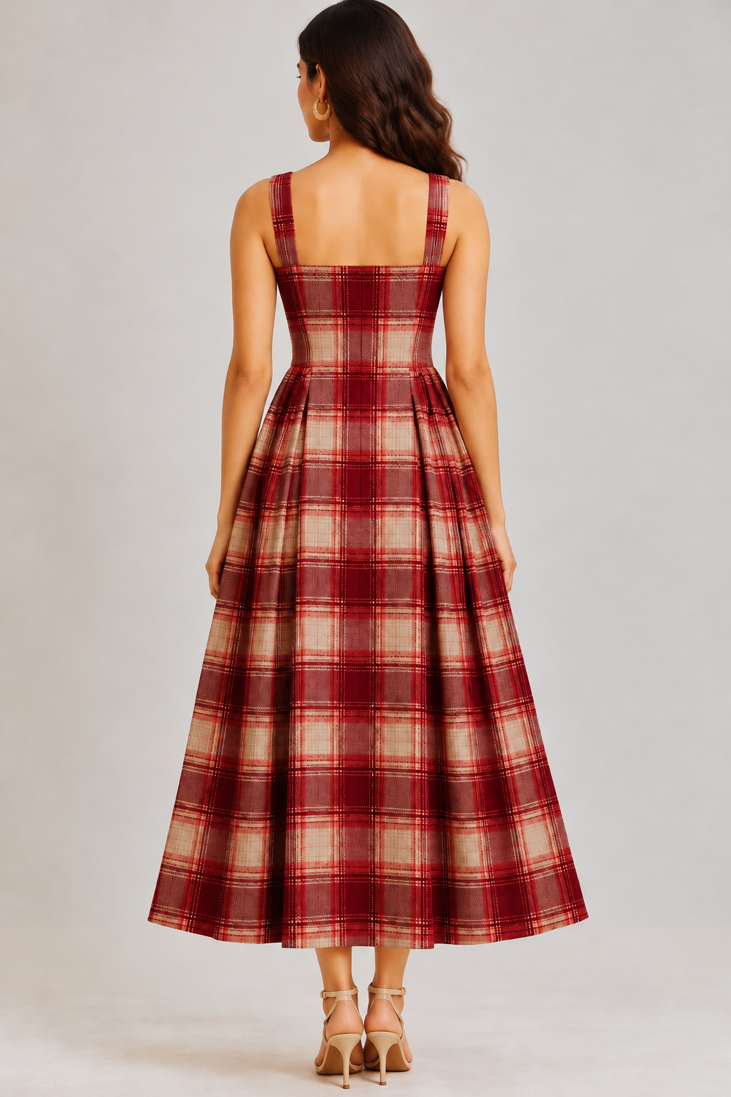 Cotton Check Rust Dress for Women