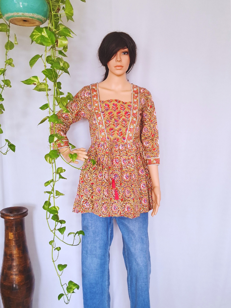 Pure Organic Cotton Frill Short Kurti