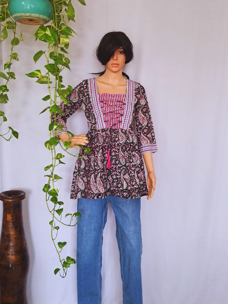Pink Organic Cotton Frill Short Kurti