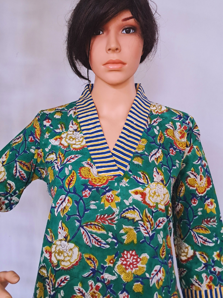 Green Floral Cotton Kurta Sets