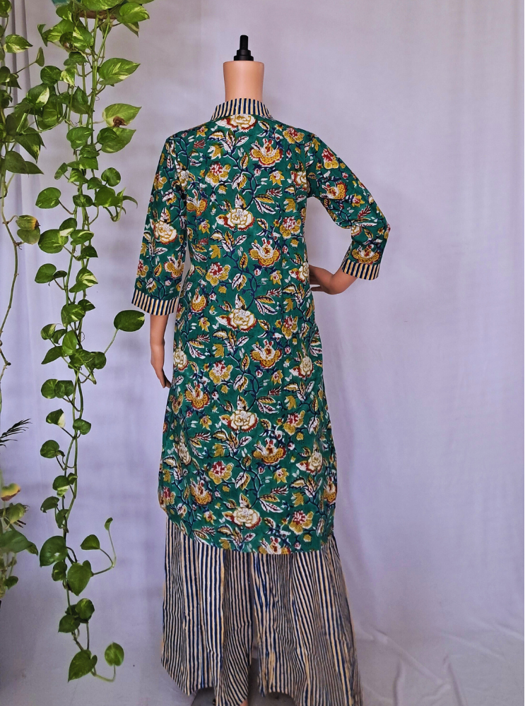 Green Floral Cotton Kurta Sets