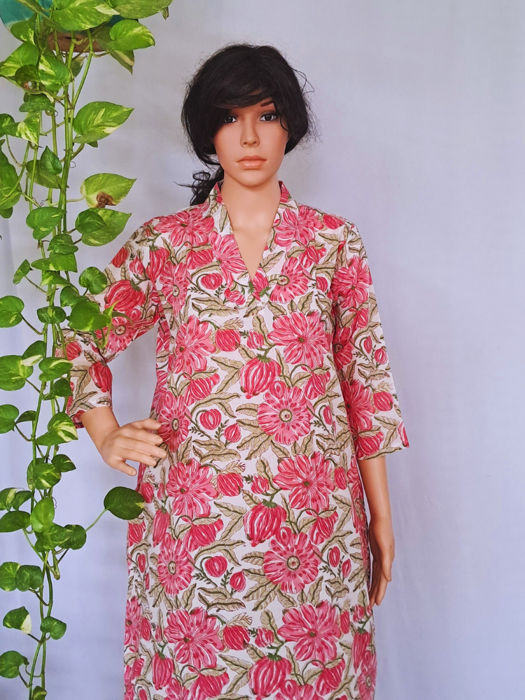 Pink Floral Cotton Kurta Sets