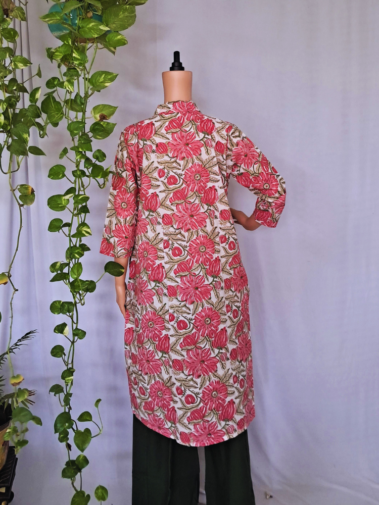 Pink Floral Cotton Kurta Sets
