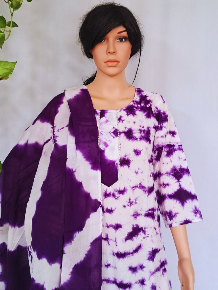 Violet Premium Cotton Kurta Pant & Dupatta Set
