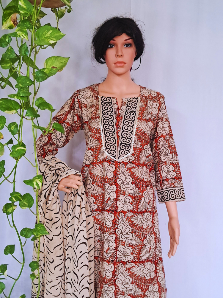 Hand Block Premium Cotton Kurta Pant & Dupatta Set