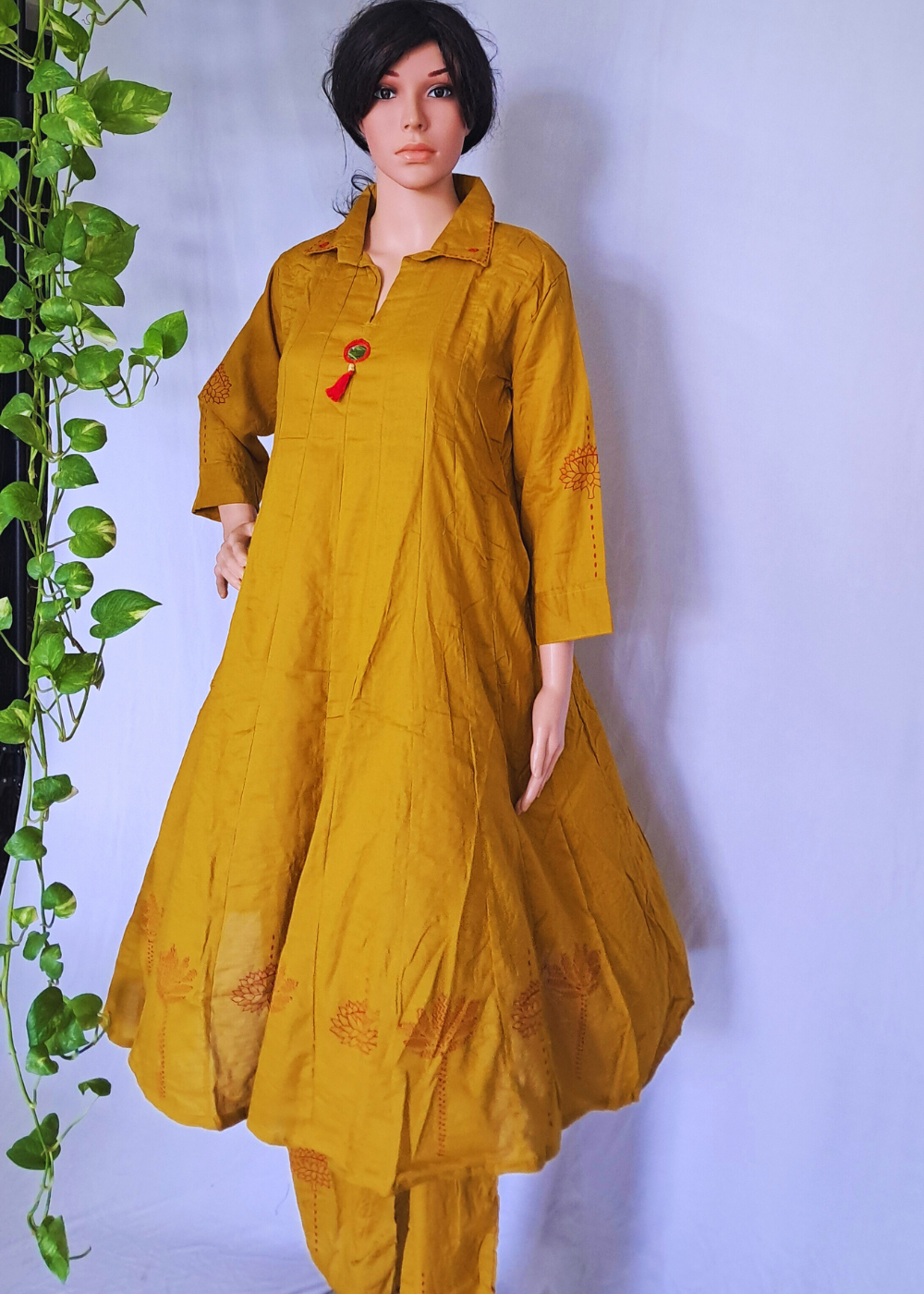 Mustard Muslin Flared Kurta Pant Sets