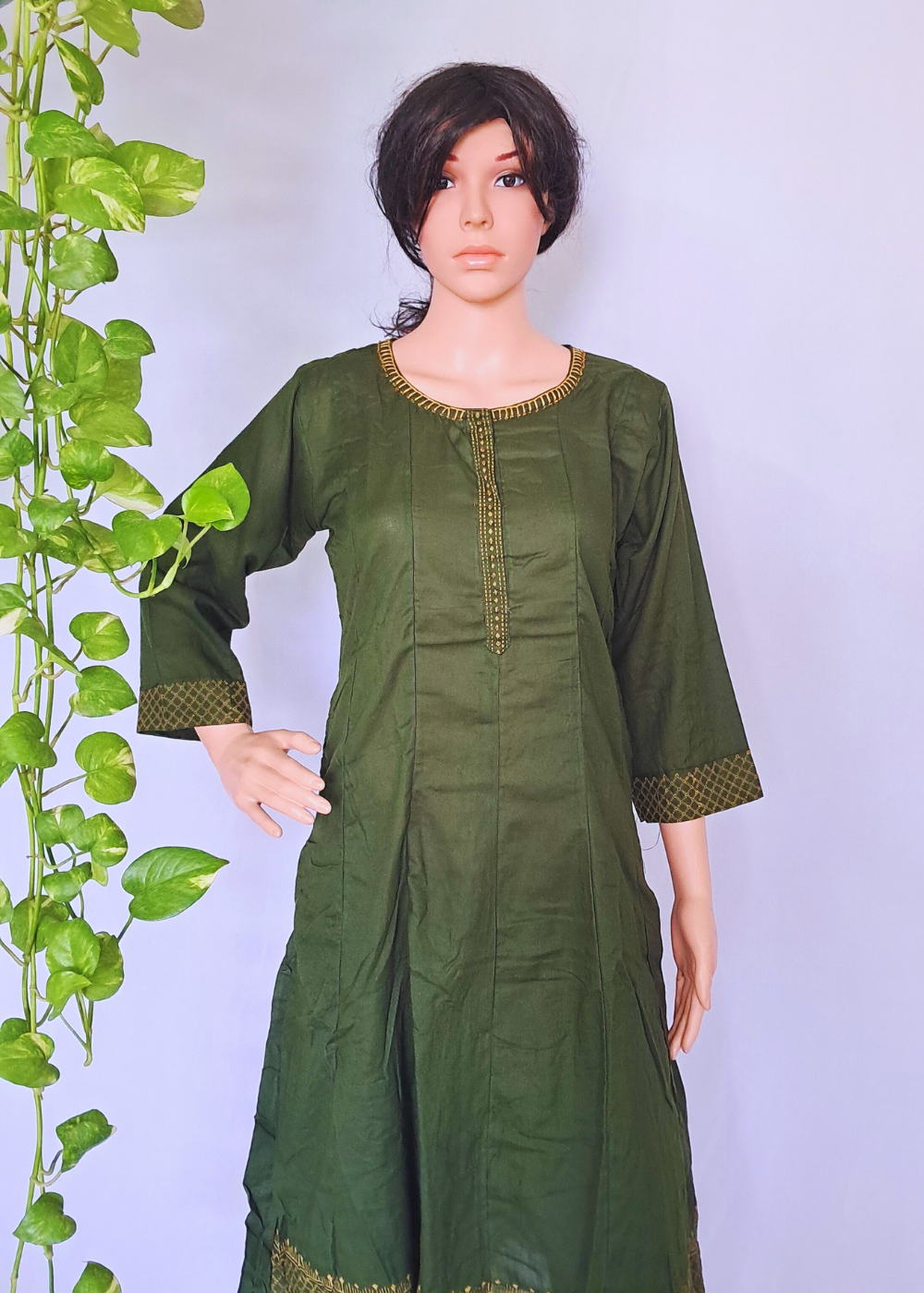 Green Muslin Flared Kurta Pant Sets