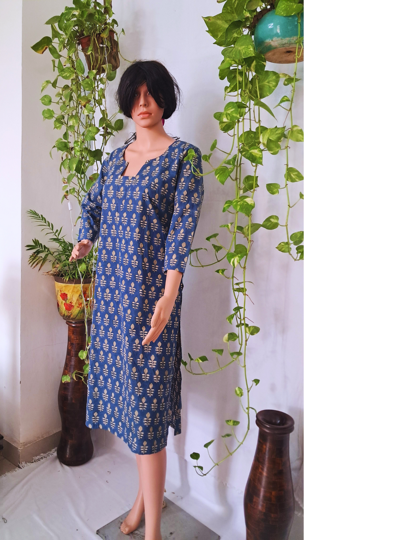 Blue Block Print Cotton Kurta