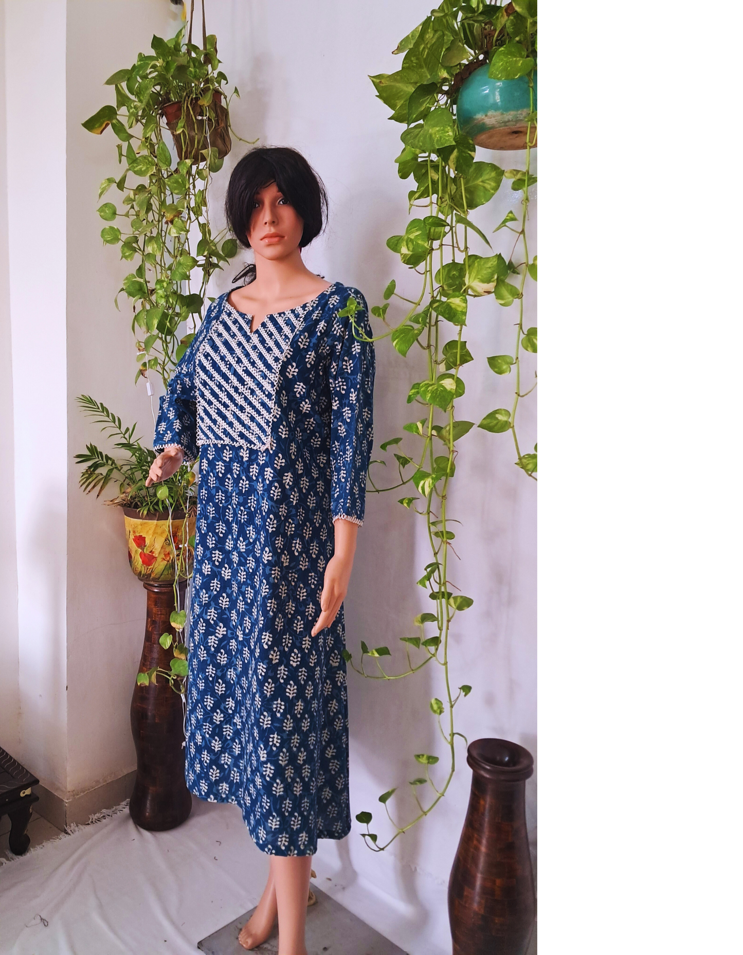 Blue Block Print Cotton Kurta