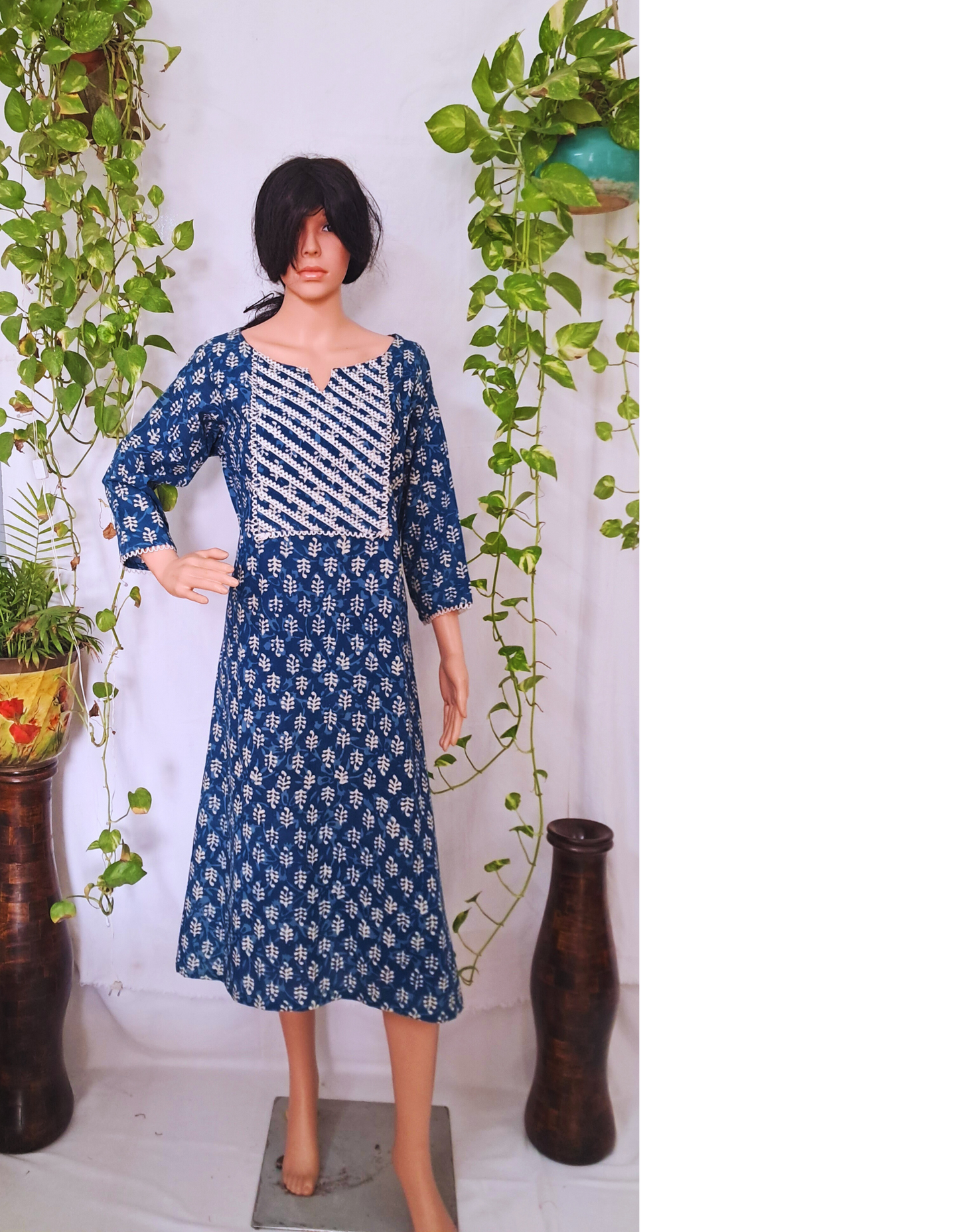 Blue Block Print Cotton Kurta