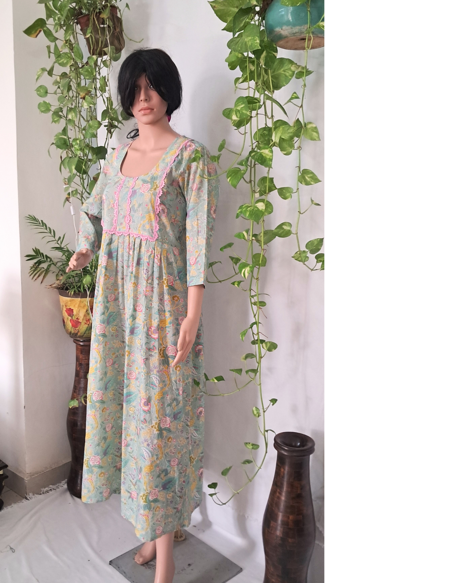 Light Green Printed Cotton Kurta