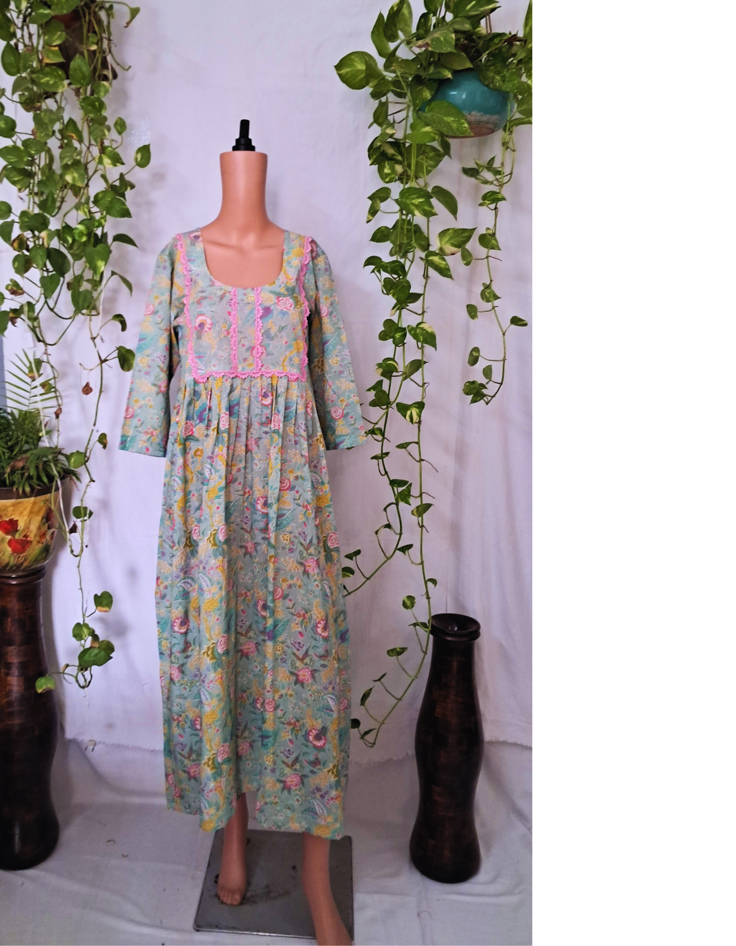 Light Green Printed Cotton Kurta