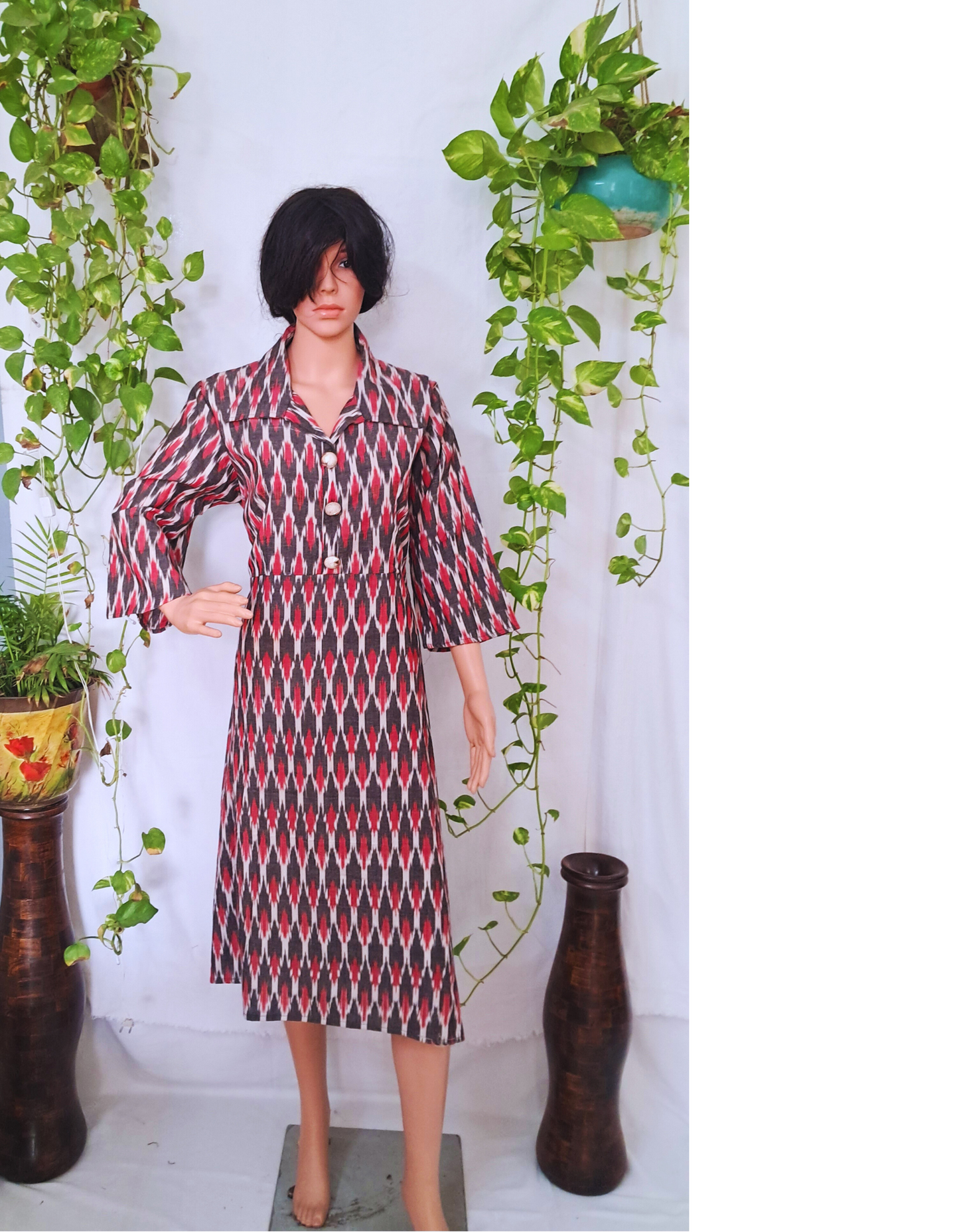 Ikat Collar Neck Cotton Kurta