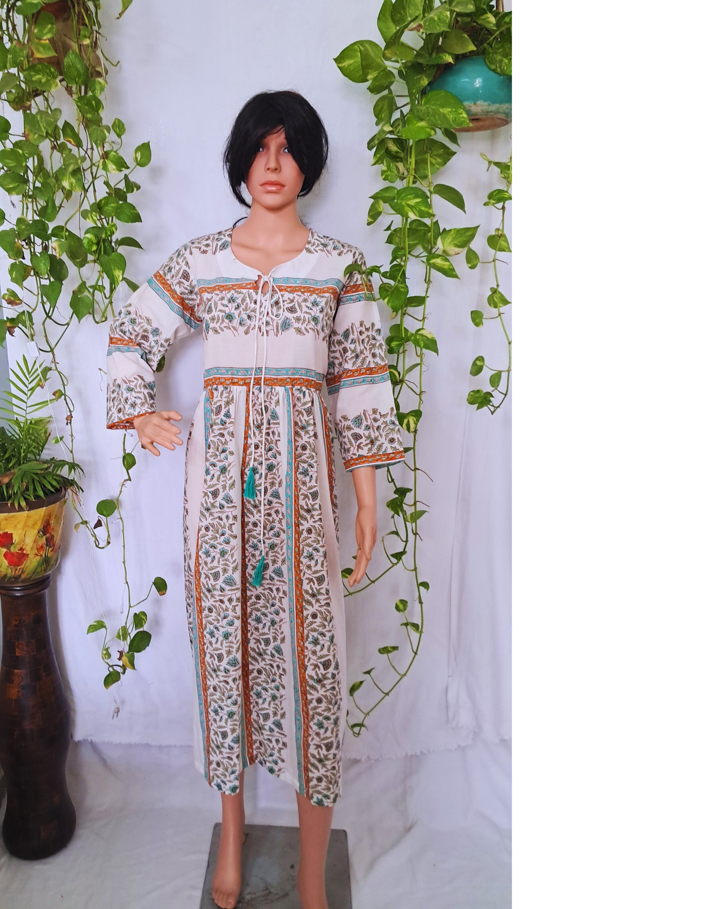 Floral Green Block Print Kurta For Women