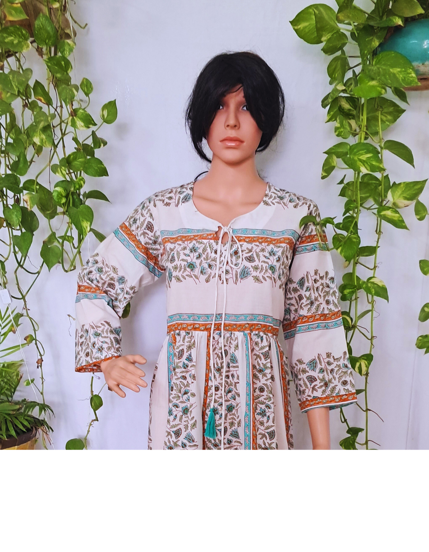 Floral Green Block Print Kurta For Women