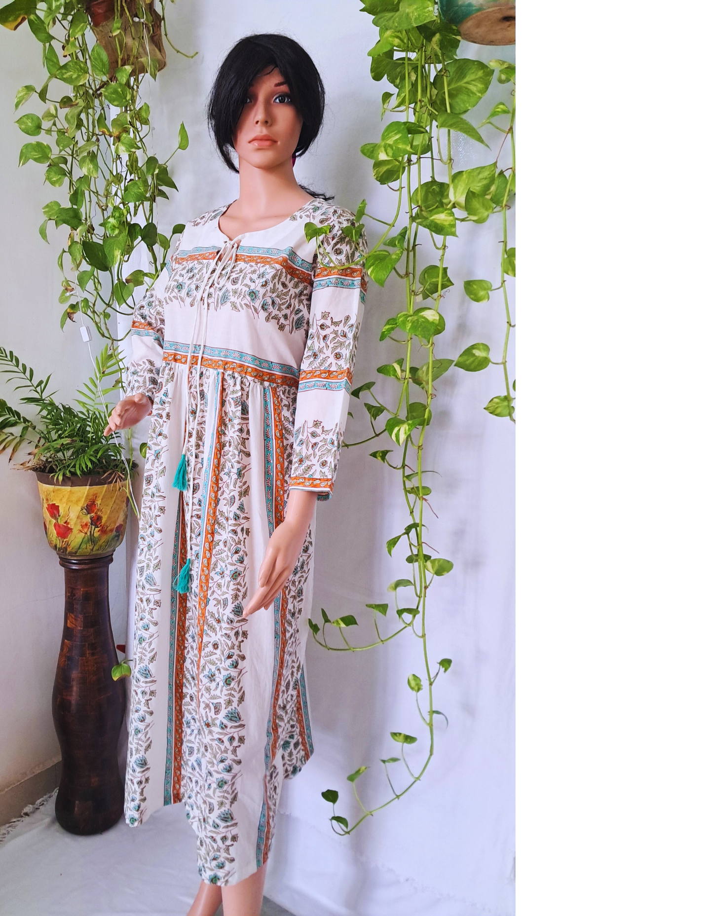 Floral Green Block Print Kurta For Women
