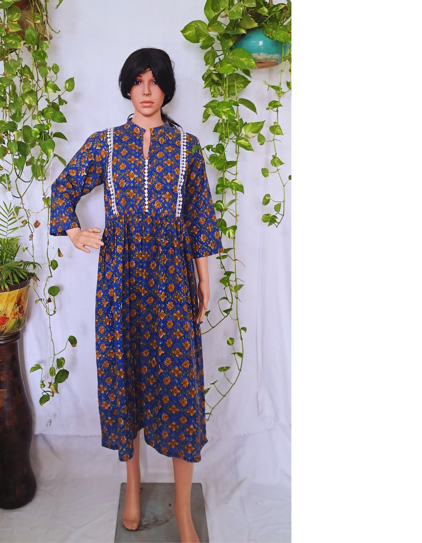 Blue Block Print Kurta For Women
