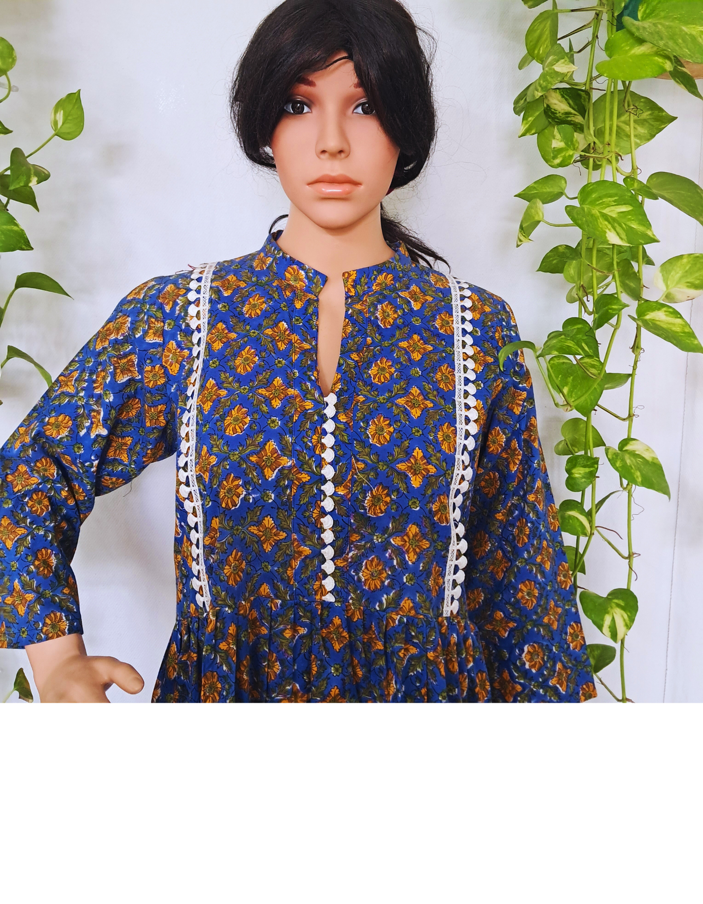 Blue Block Print Kurta For Women