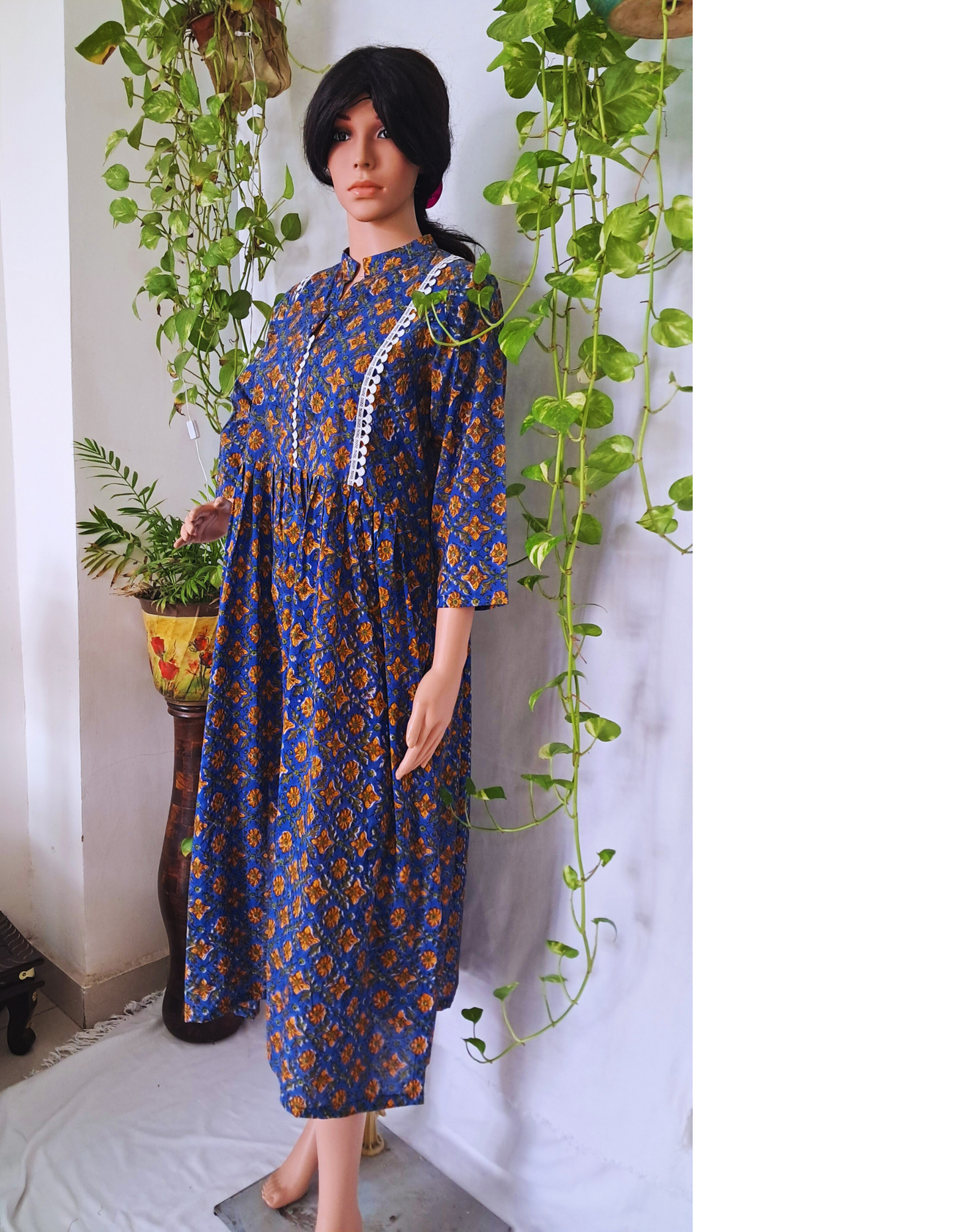 Blue Block Print Kurta For Women
