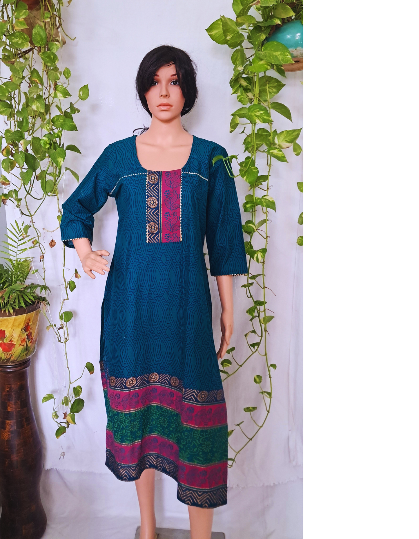 Rama Green Cotton Kurta For Women