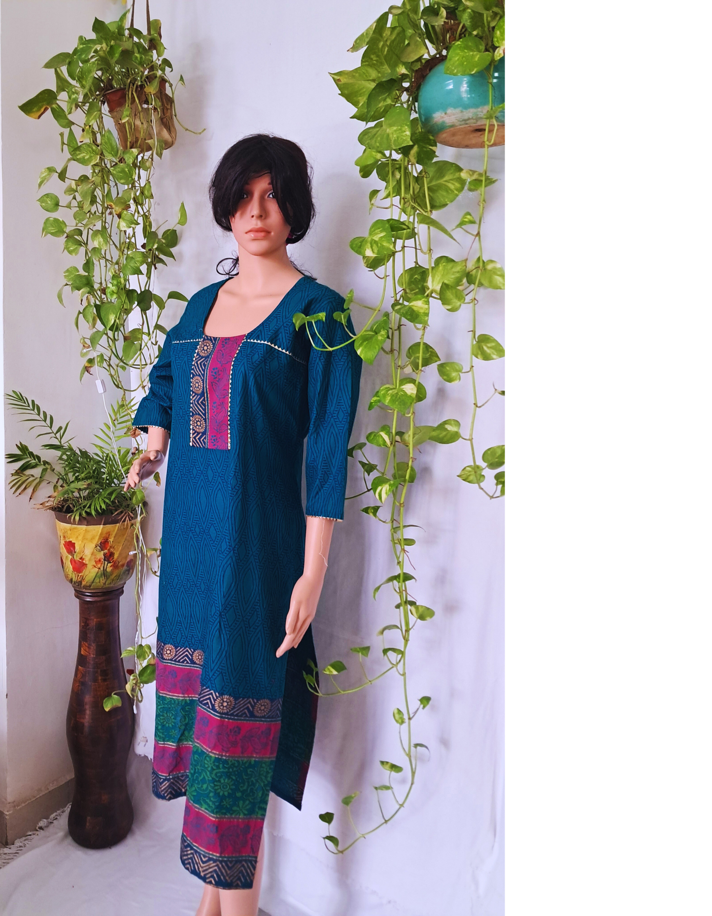 Rama Green Cotton Kurta For Women