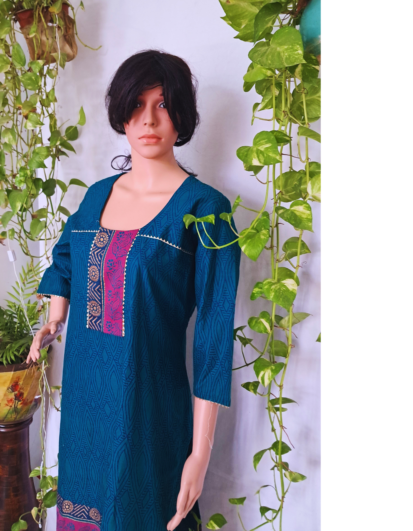 Rama Green Cotton Kurta For Women