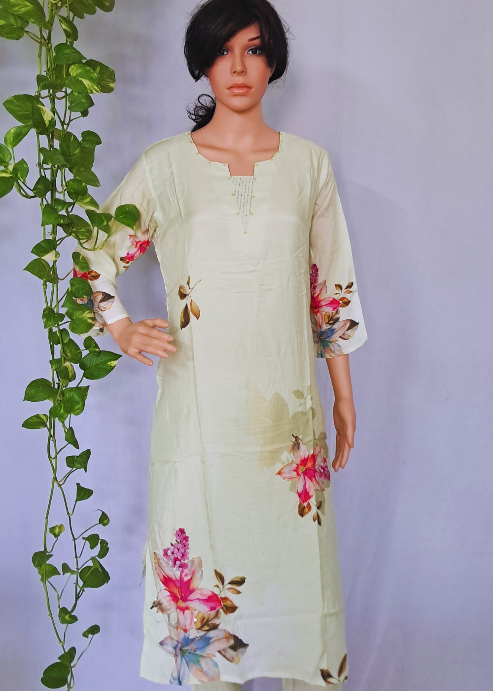 Muslin Pista Kurta, Pants & Dupatta set