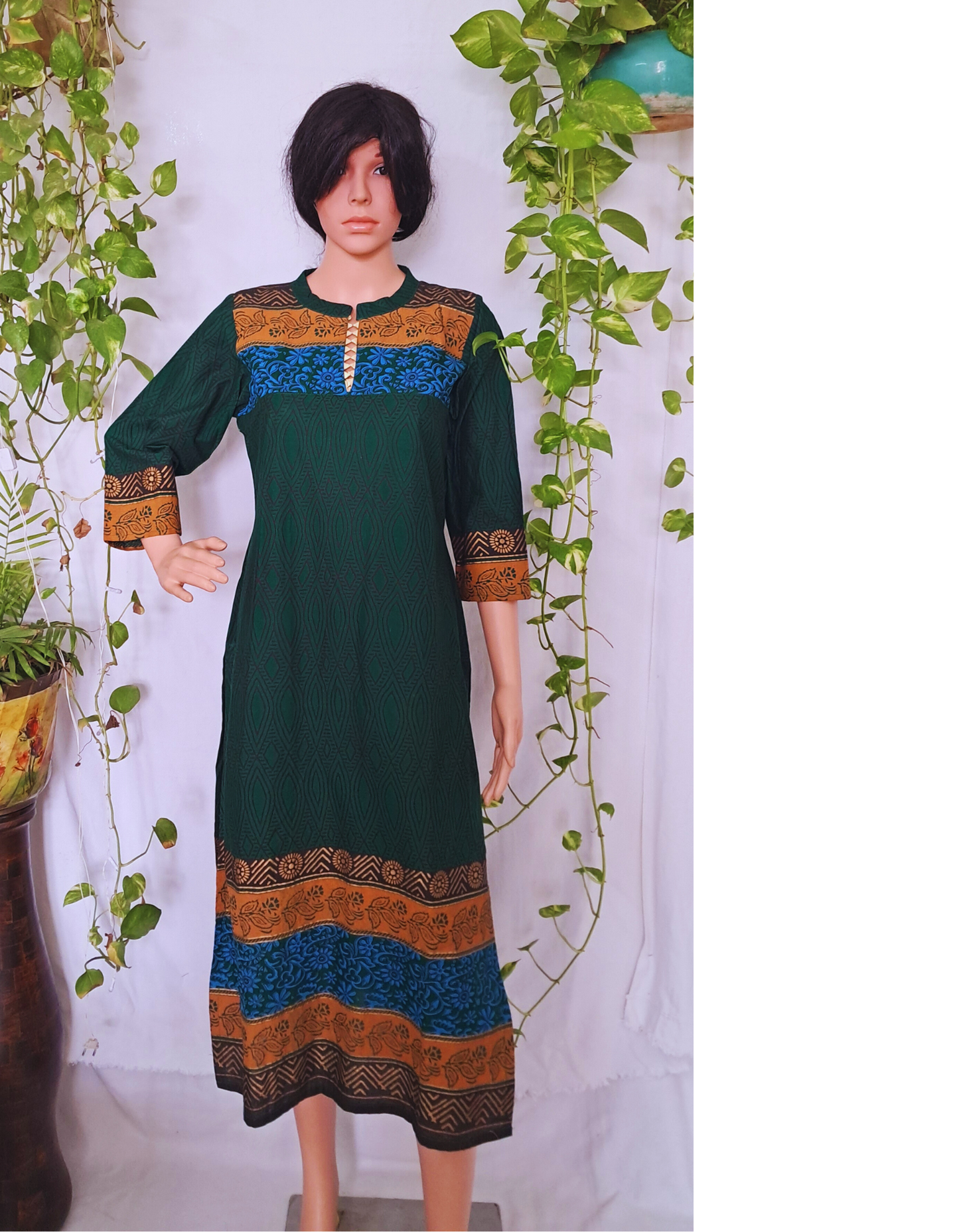 Green Handloom Cotton Kurta For Women