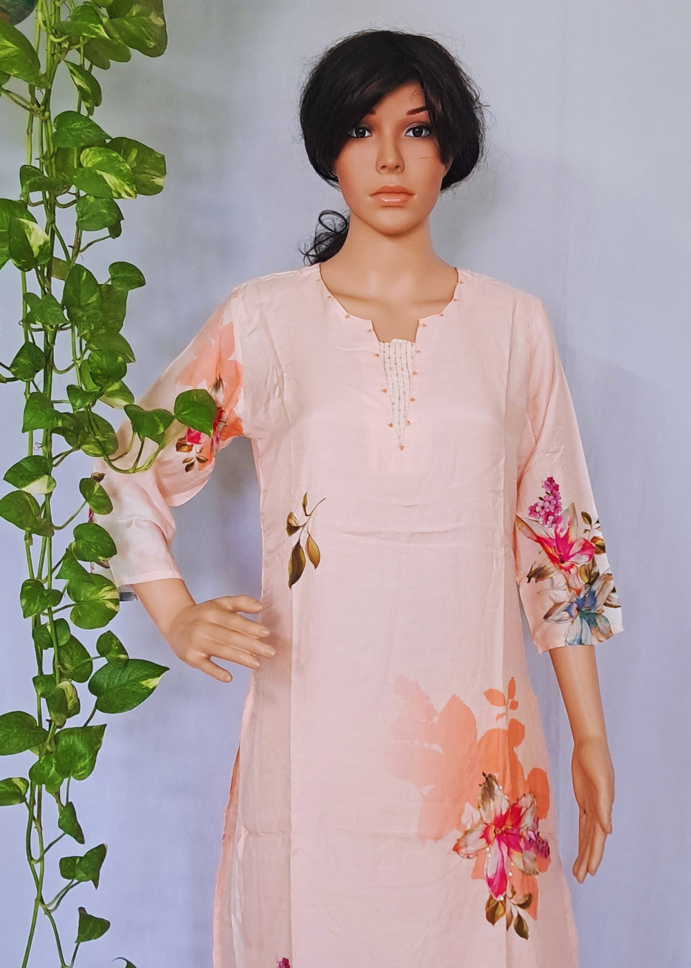 Muslin Peach Kurta, Pants & Dupatta set